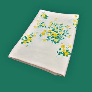 Vintage Wilendur Yellow Floral Cotton Tablecloth 52 x 65 Inches MCM 40s 50s
